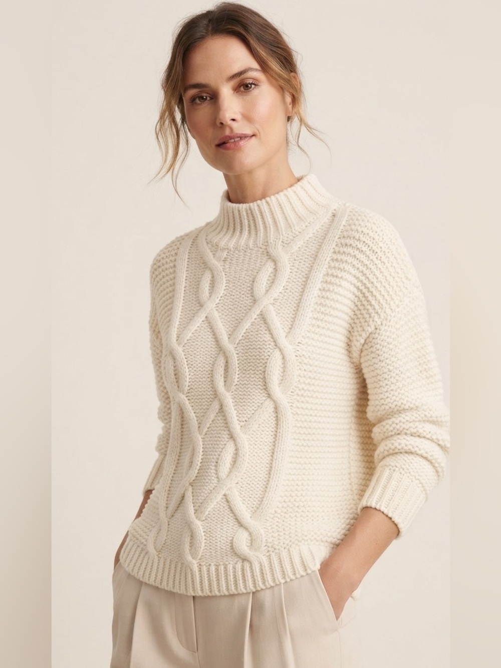 GAP Ivory Cable Knit Mock Neck Sweater